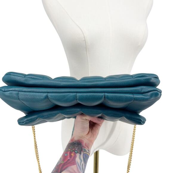 Fawn Design The Quilted Clutch Teal Matte Vegan Leather Crossbody Purse - Picture 4 of 13